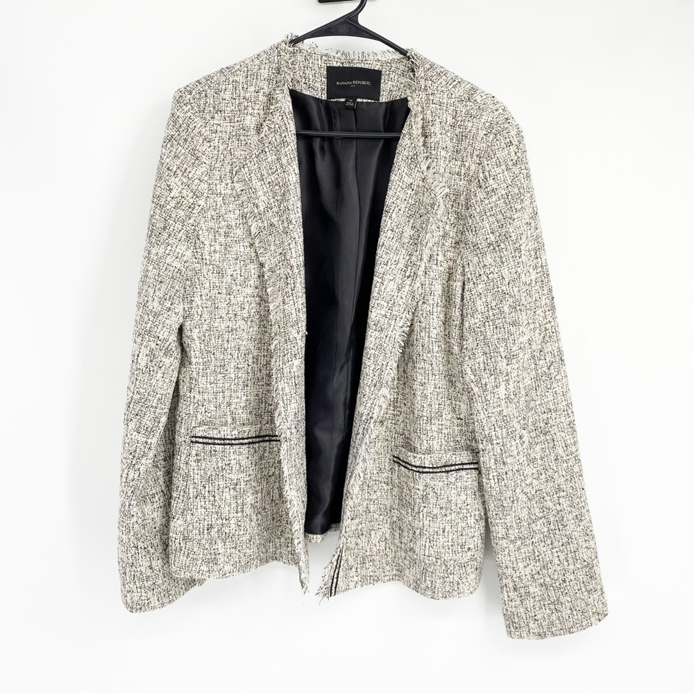 Banana Republic Factory Black & White Tweed Open Front Blazer